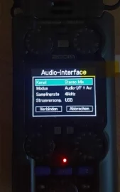 Zoom H5 Studio Audio-Interface-Menü für den Test