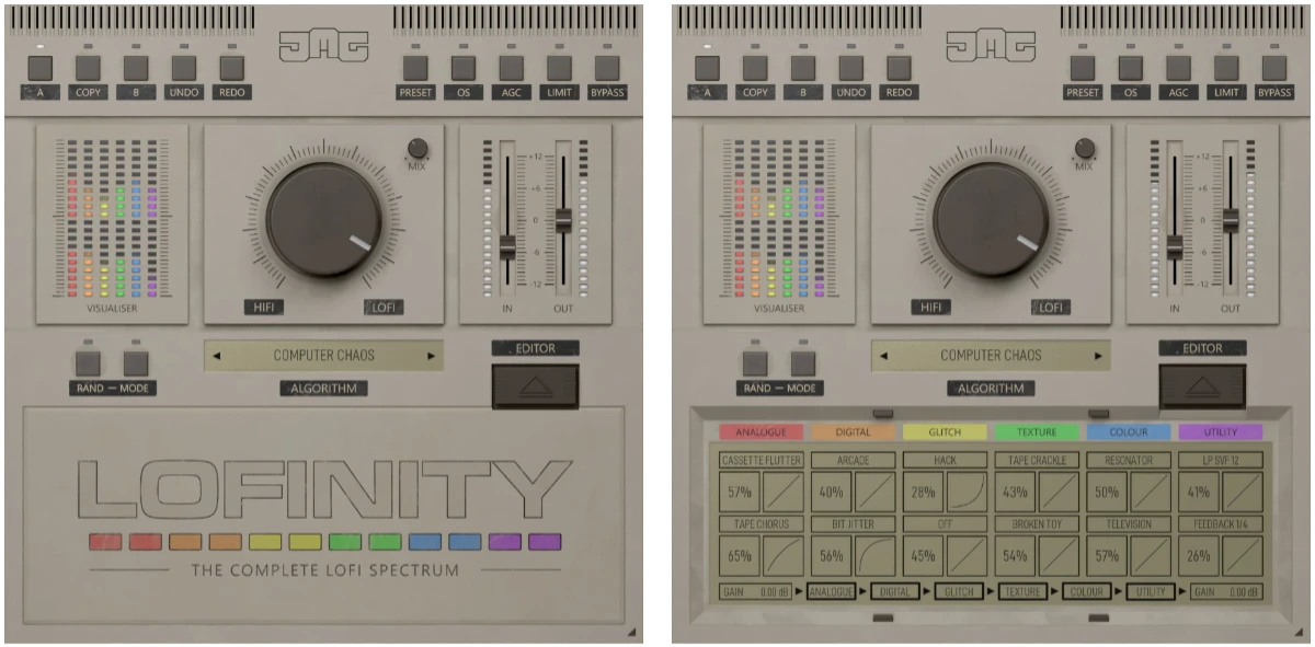 United Plugins Lofinity Test: Ansicht mit und ohne Editor