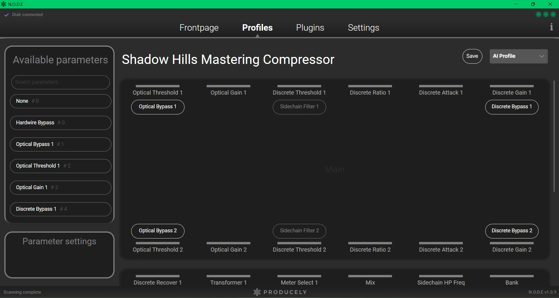 Shadow Hills Mastering Compressor Profil in Node von Producely anlegen
