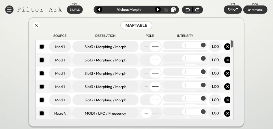 Die Modulationsmatrix von Korg Filter Ark