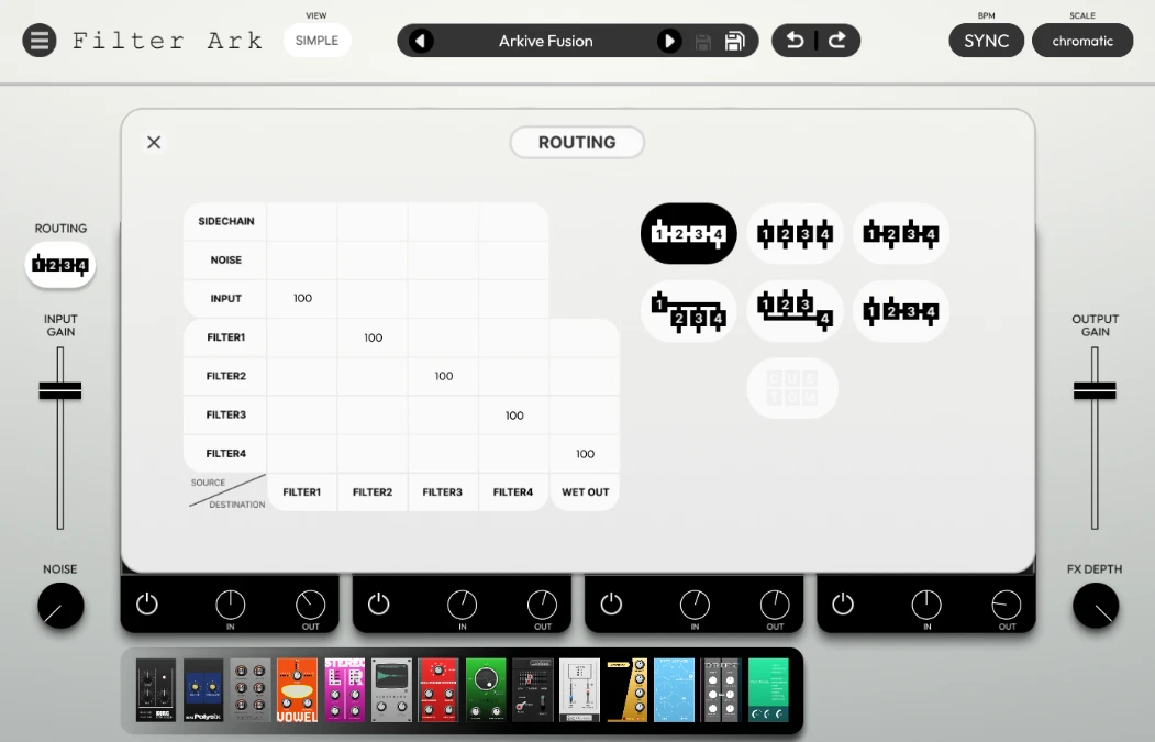 Die Routing-Matrix im Korg Filter Ark Test