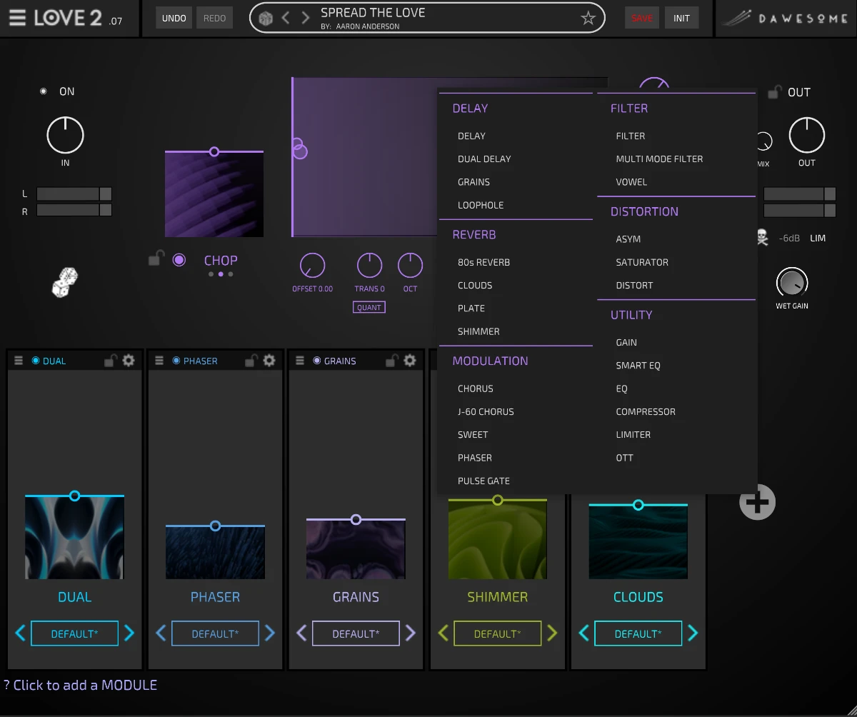 Effektliste in Dawesome Love 2