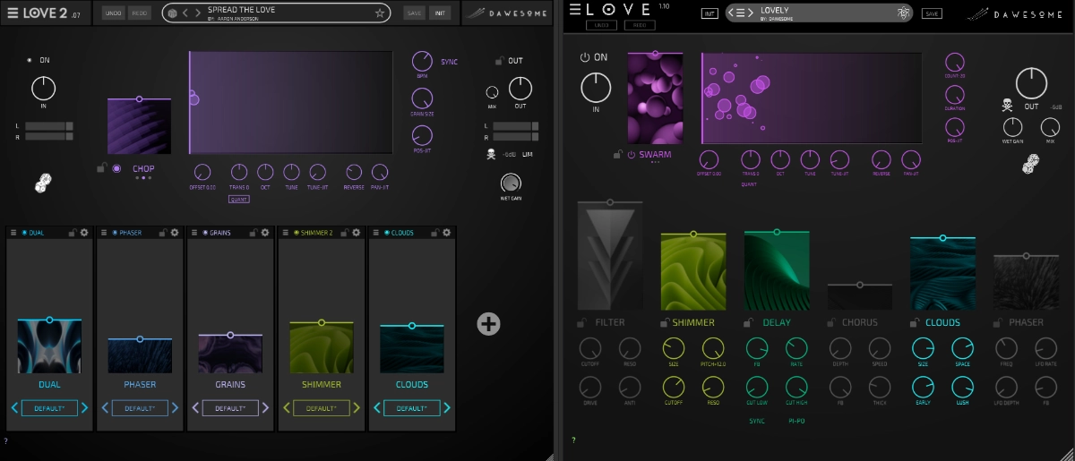 Tracktion Love 1 Nutzeroberfläche neben Love 2