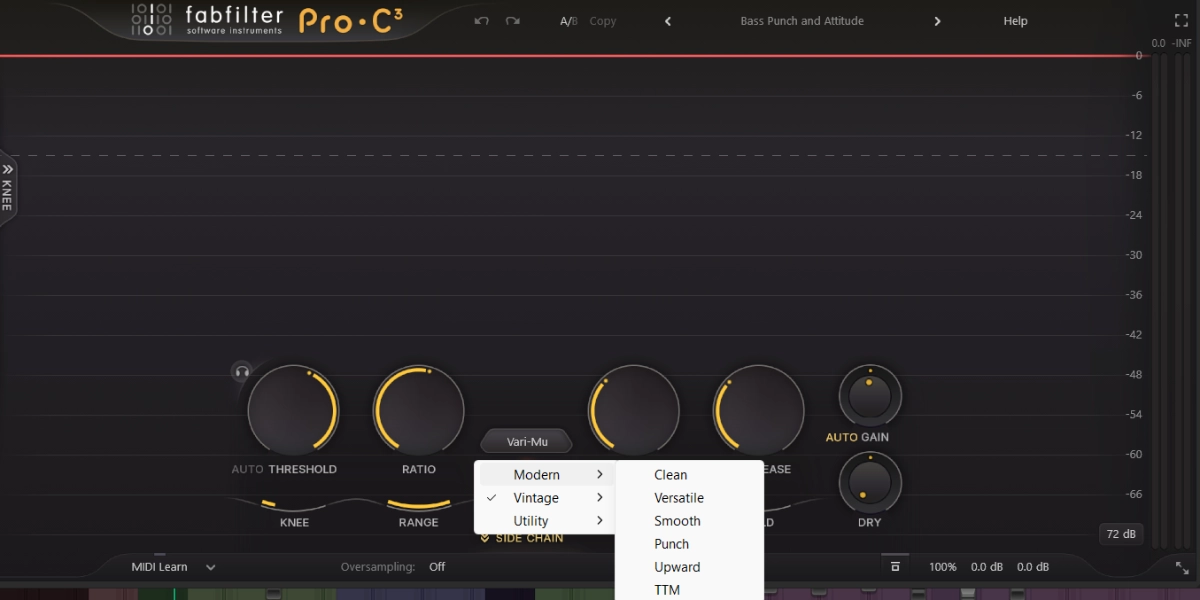 Fabfilter Pro-C 3 Test Algorithmus-Auswahl