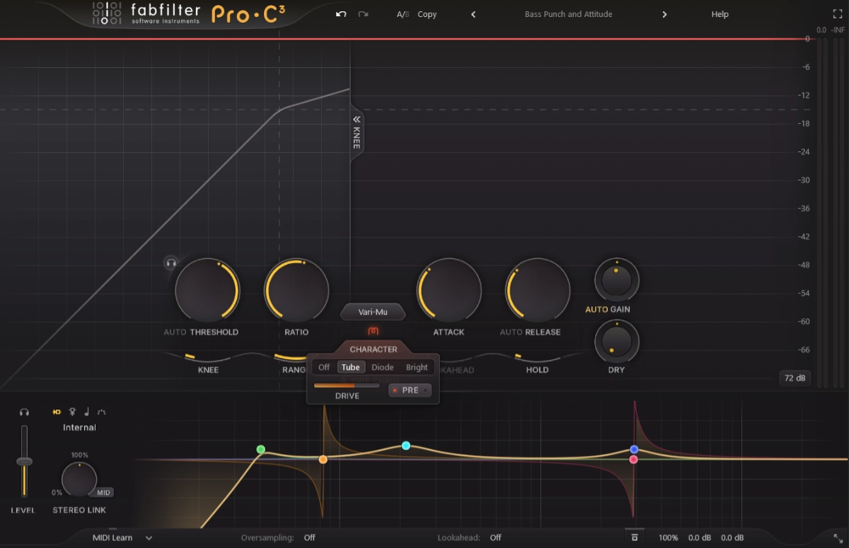 Die Modi-Auswahl ausgeklappt im Fabfilter Pro-C 3.