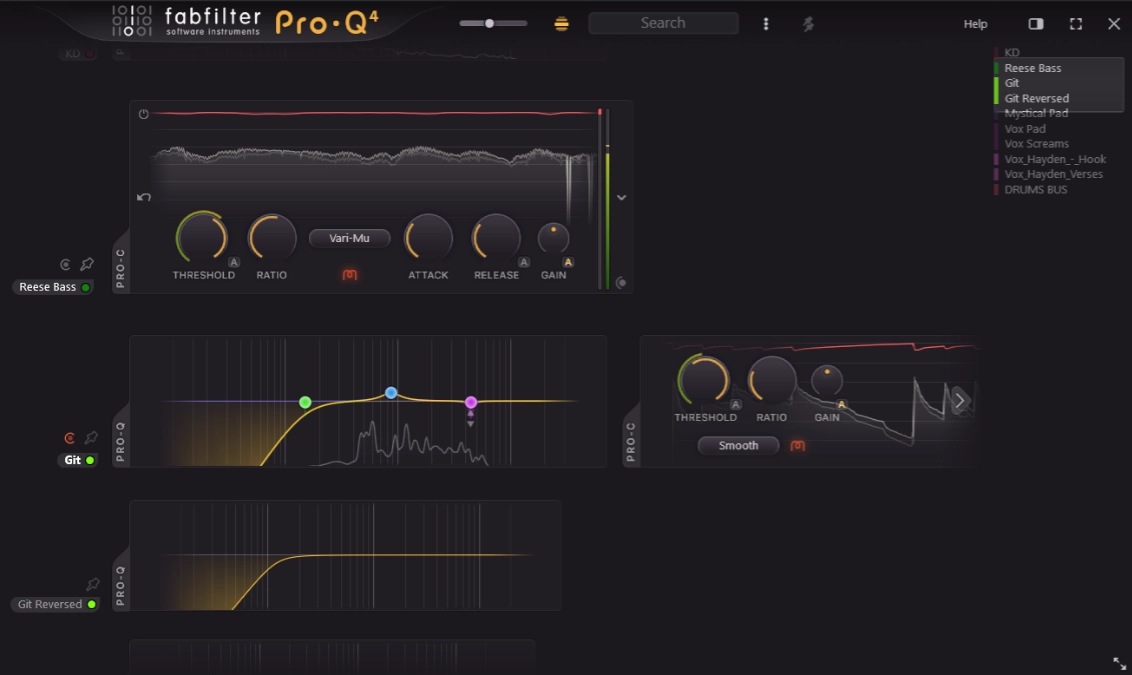 Der Pro-C 3 in der Instanz-Liste des Fabfilter Pro-Q 4