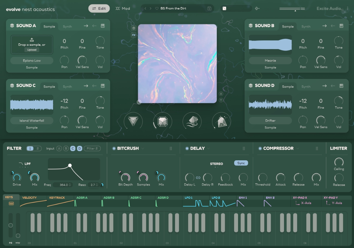 Excite Audio Evolve Nest Acoustics Test GUI mit Edit-Sektion