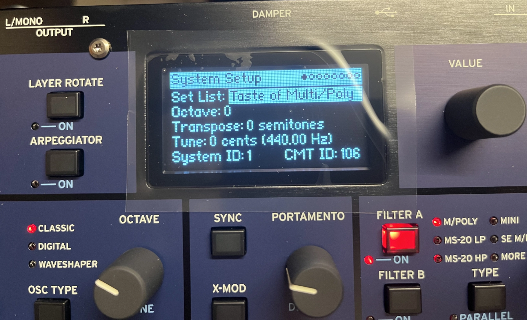 Korg Multi/Poly Test: Menü für Presets